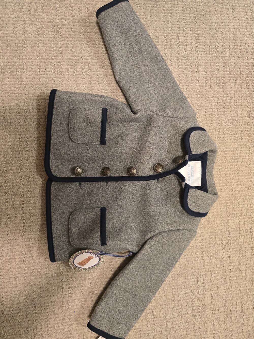 Edgehill Collection Gray Pea Coat with Navy Trim